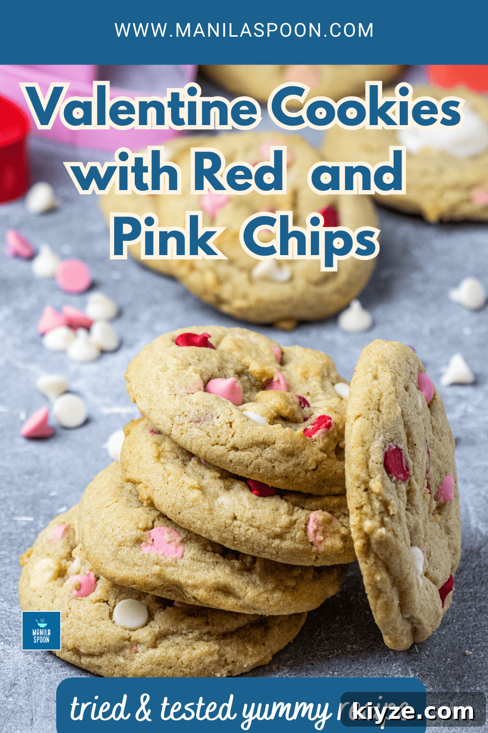 Valentine’s Red & Pink Chip Sugar Cookies 3 Cookies close up