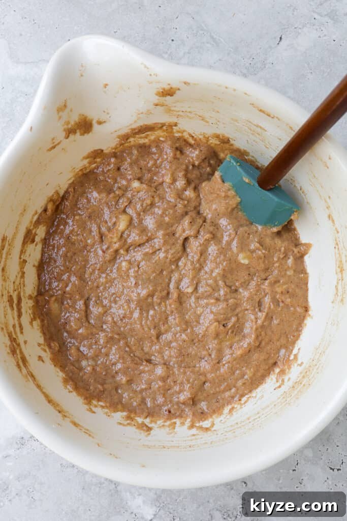5-Ingredient Vegan Banana Bread Recipe 5 Mixture in a bowl.
