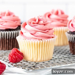 Raspberry Buttercream Frosting with Fresh or Frozen Berries 7 Vanilla and chocolate cupcakes decorated with raspberry frosting made from fresh berries