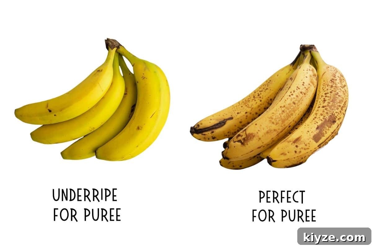 Quick 5-Minute Banana Puree Recipe for Babies 3 green bananas vs. browning bananas
