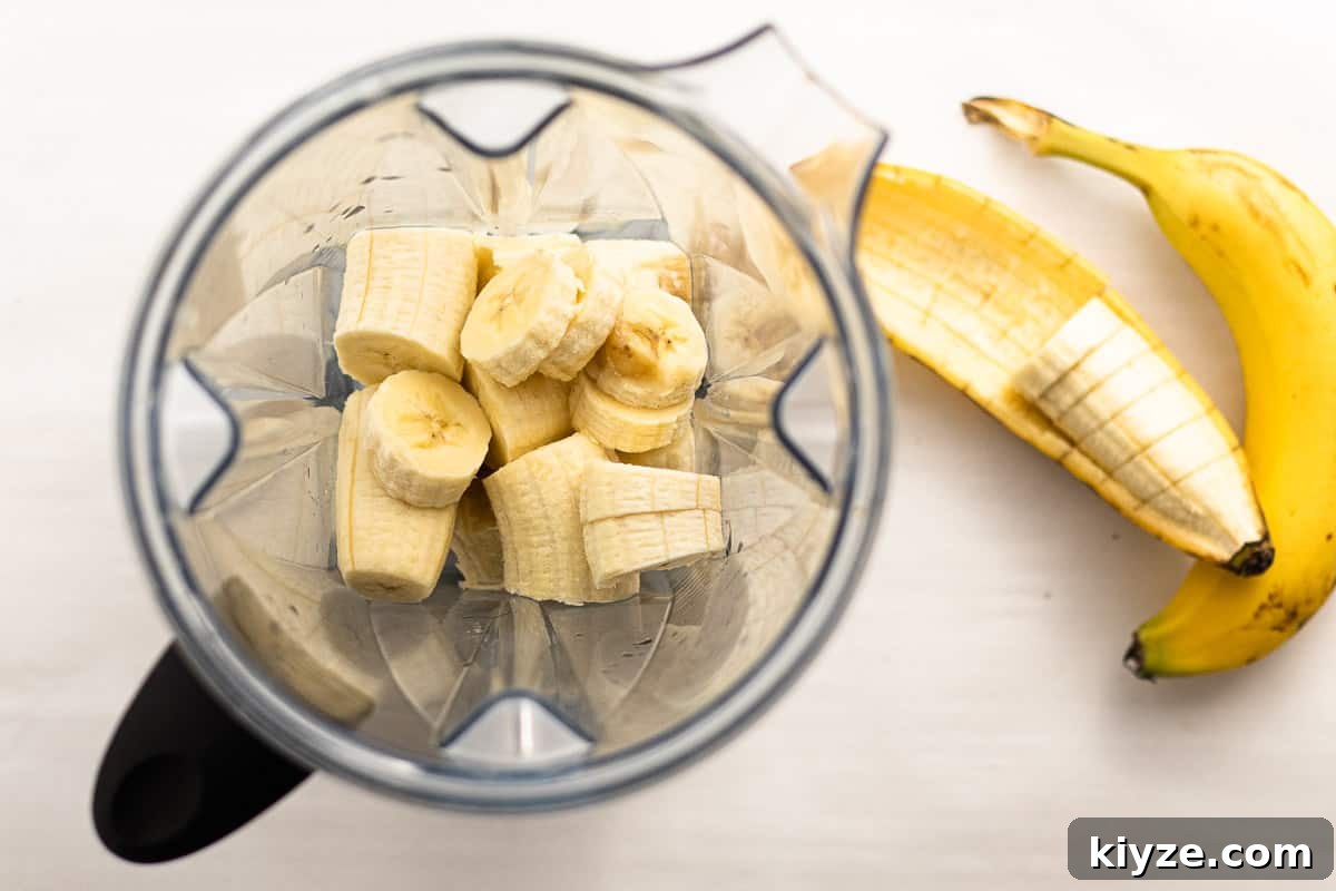 Quick 5-Minute Banana Puree Recipe for Babies 5 cut bananas in a vitamix blender