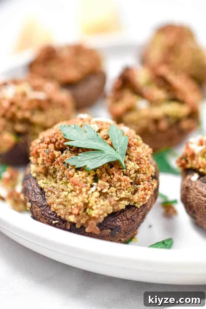 A close up of one of the Italian Stuffed Mushrooms