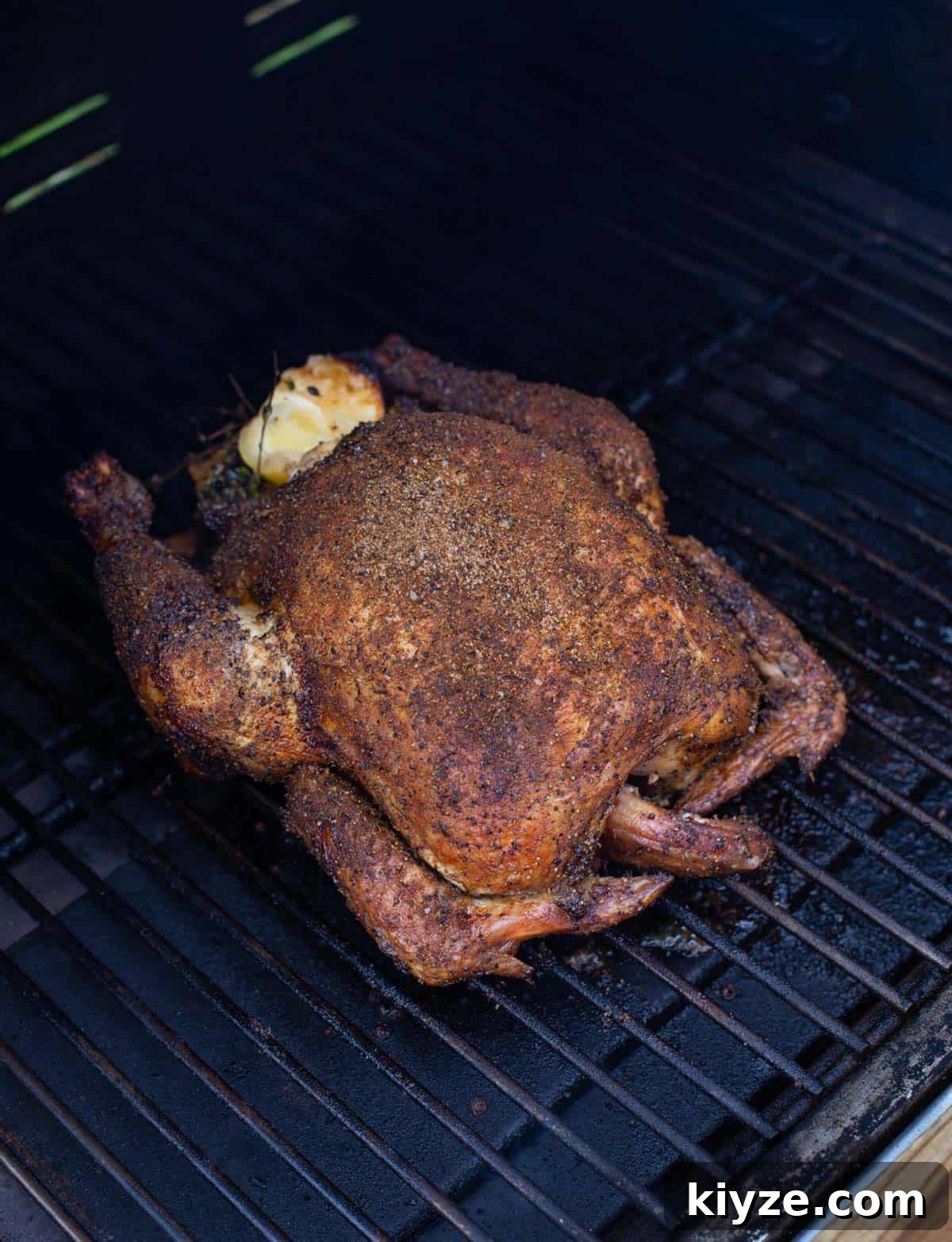 Smoked Whole Chicken: Juicy Recipe for Perfect Bark and Smoke 3 smoked whole chicken cooking on a smoker