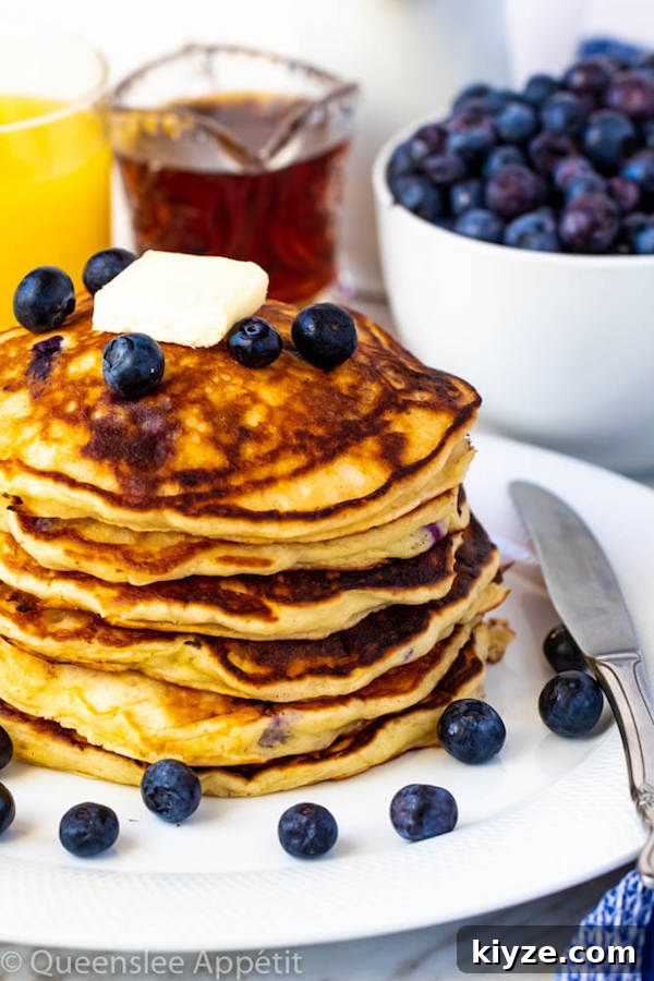 Fluffy Blueberry Pancakes with Homemade Syrup Recipe 2 Blueberry Pancakes
