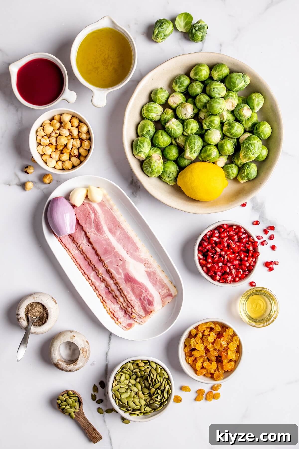 Shaved Brussels Sprout Salad with Roasted Shallot & Pomegranate Vinaigrette 6 Ingredients for Shaved Brussels Sprout Salad - Olivia Adriance
