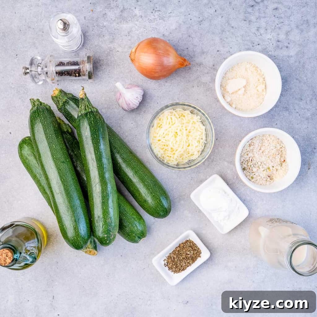 ingredients laid out to make zucchini casserole 