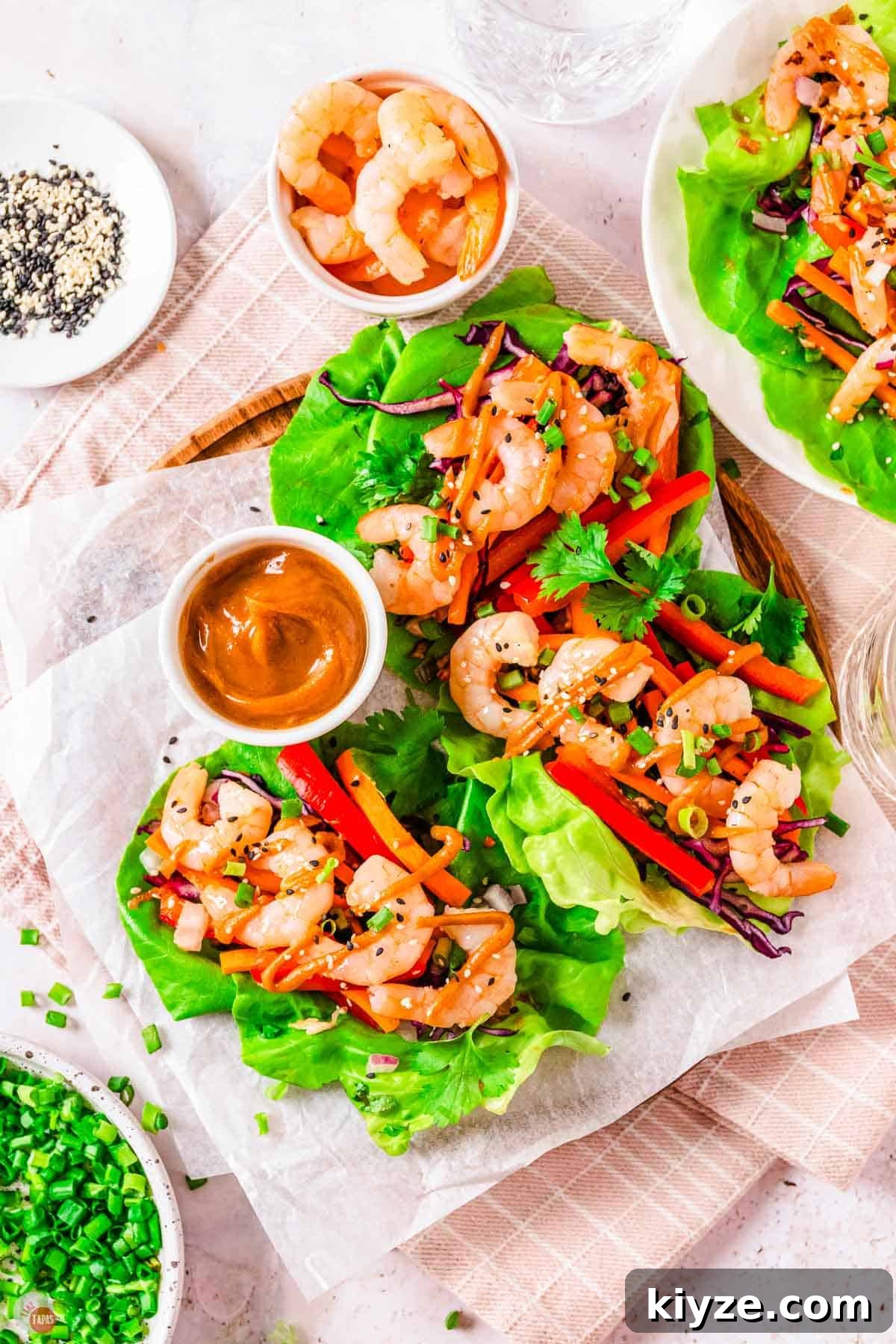 plate of three shrimp lettuce wraps