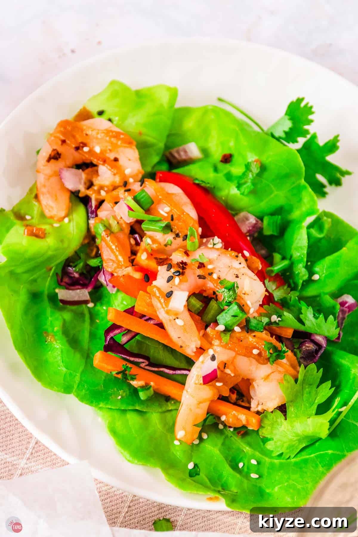 asian lettuce wrap with shrimp on a plate