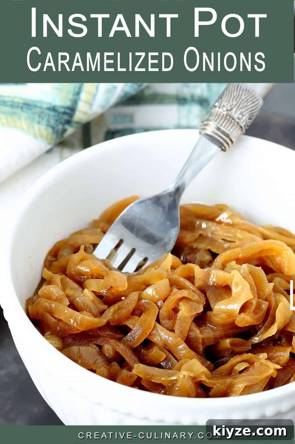 Instant Pot Caramelized Onions: Quick, Deeply Sweet Results 9 White Bowl of Caramelized Onions that have been cooked in the Instant Pot.