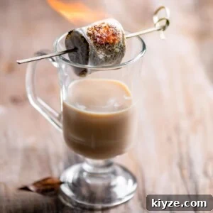 Toasted Marshmallow Campfire Cocktail Recipe for Cozy Nights 2 Rum cocktail with a flaming marshmallow on top.