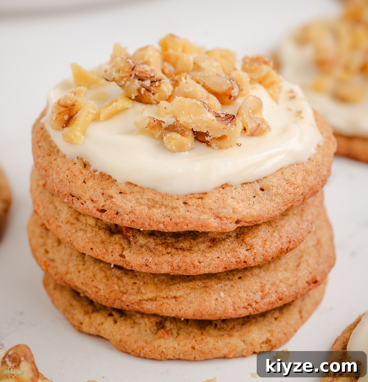 Carrot Cake Cookies with Cream Cheese Frosting Recipe 2 stack of Carrot Cake Cookies with cream cheese frosting