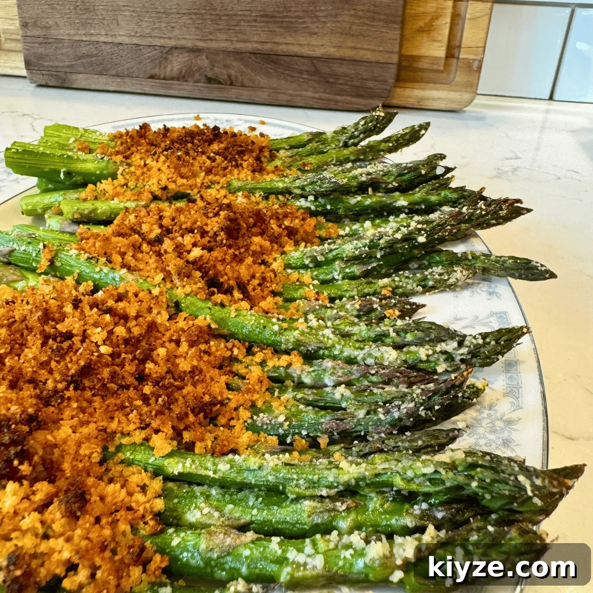 Roasted Asparagus with Crispy Parmesan Crumble 2 roasted asparagus recipe cooling on counter after roasting