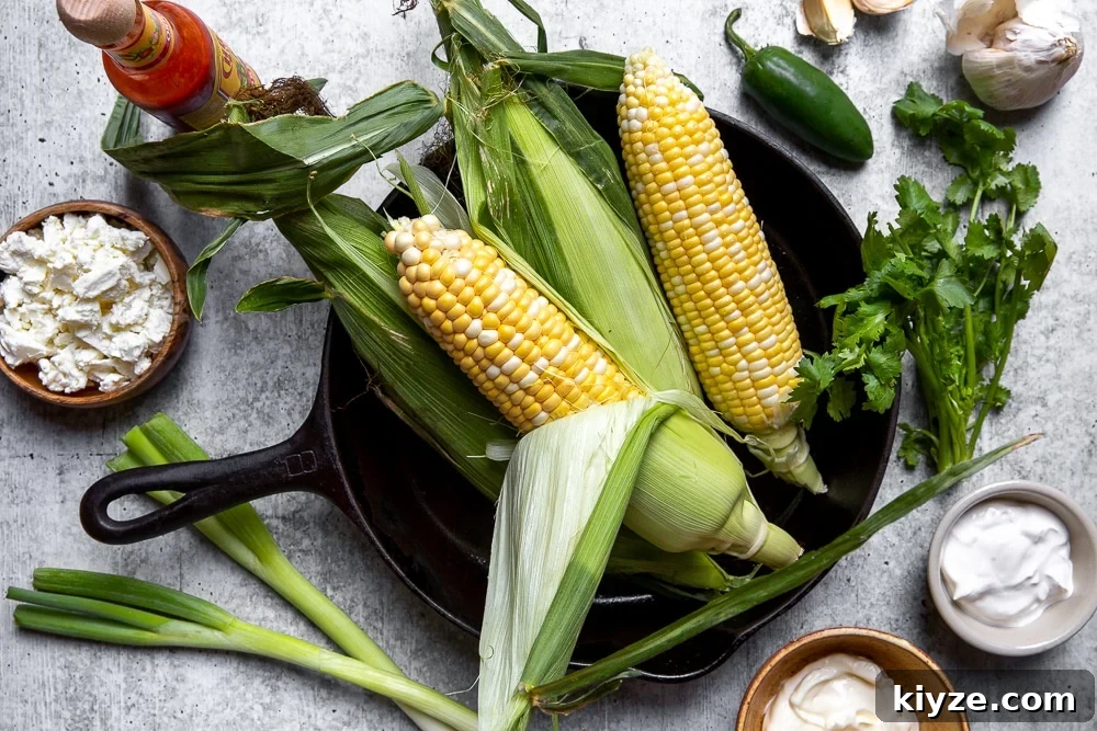 Jalapeño Feta Elote Dip Recipe for Parties and Game Day 3 Ingredients assembled on counter to make elote dip.