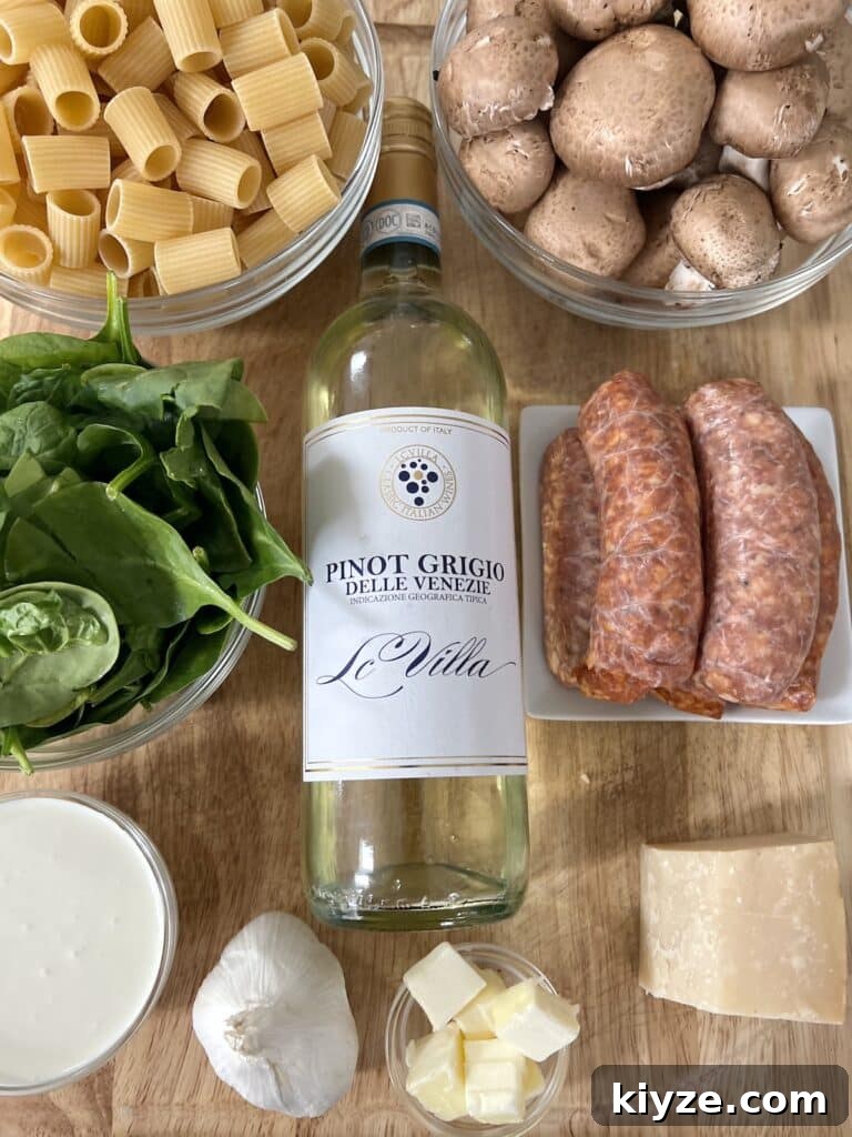 Creamy Pasta Norcina with Italian Sausage and Truffle Oil 5 Ingredients for pasta norcina.