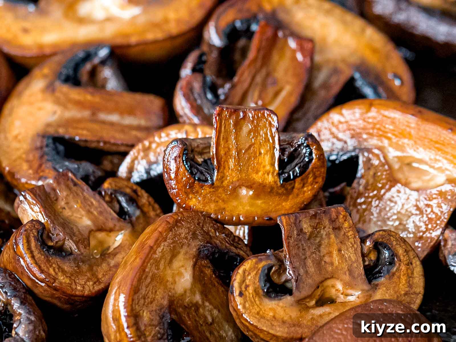 Garlic Butter Sautéed Mushrooms Recipe — Quick Flavorful Side 7 close up of golden brown sear on twice cooked mushrooms