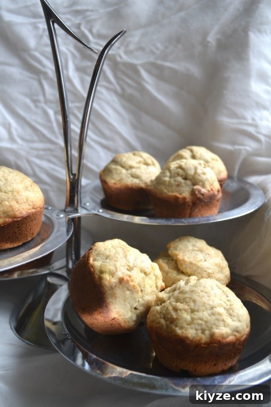 Lavender and Chamomile Tea: Calm Your Mind with Soothing Herbal Blend 3 Banana Tea Muffins on a sliver tea cake server ready to eat with afternoon tea. from www.ApronFreeCooking.com