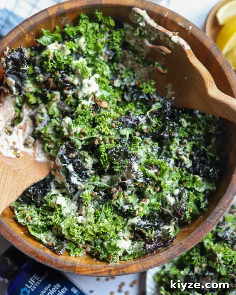 18 Flavorful Vegan Bean Salad Recipes for Every Occasion 11 overhead view of a wooden bowl with homemade vegan caesar with lentils.