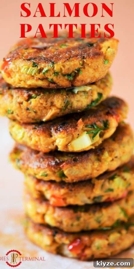 Crispy Salmon Patties Made with Flour: Simple Pan-Fried Recipe 16 Healthy Salmon Patties without eggs stacked on top of the other