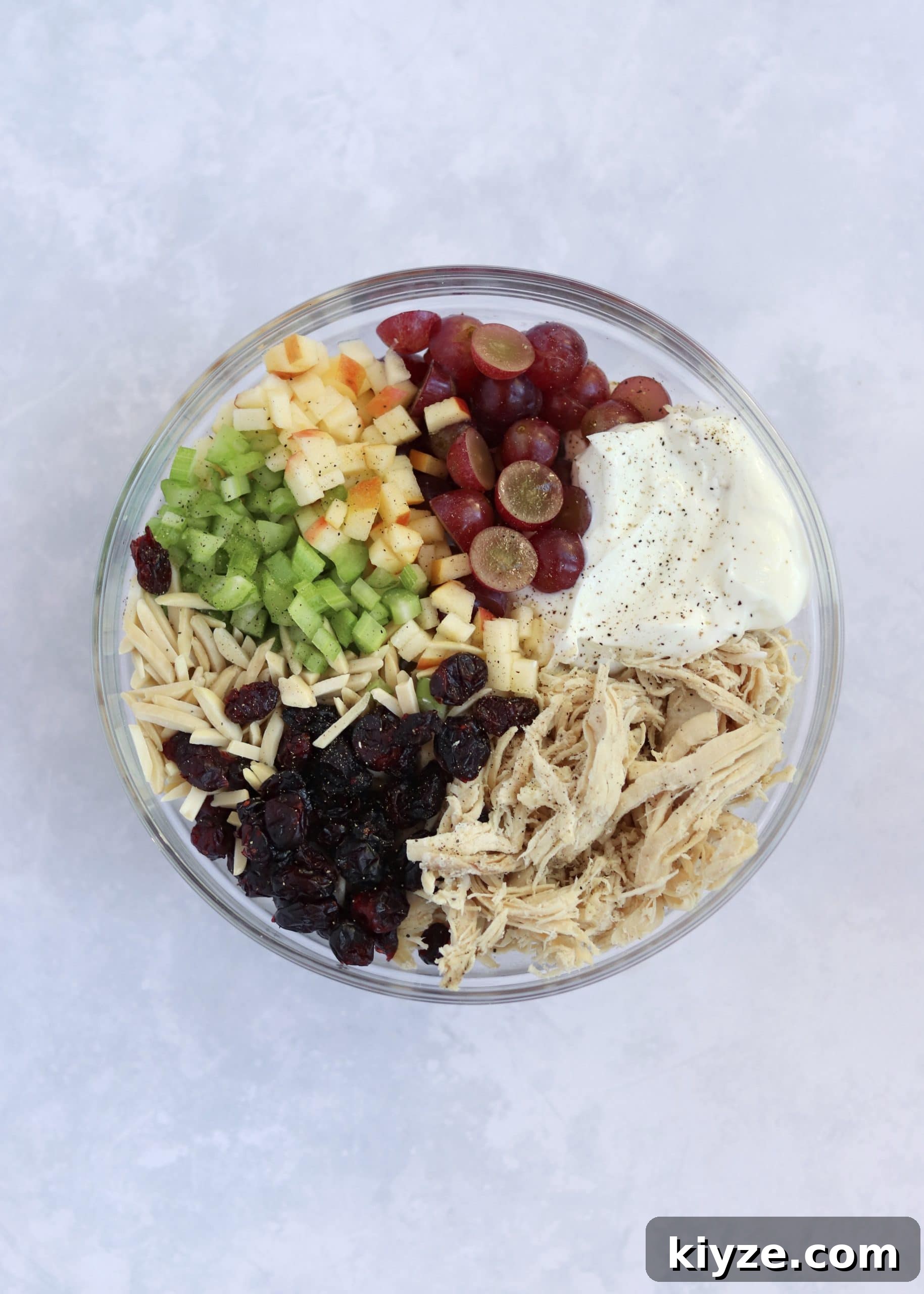 Creamy Greek Yogurt Chicken Salad Recipe with Herbs and Lemon 4 Chicken salad in a glass bowl