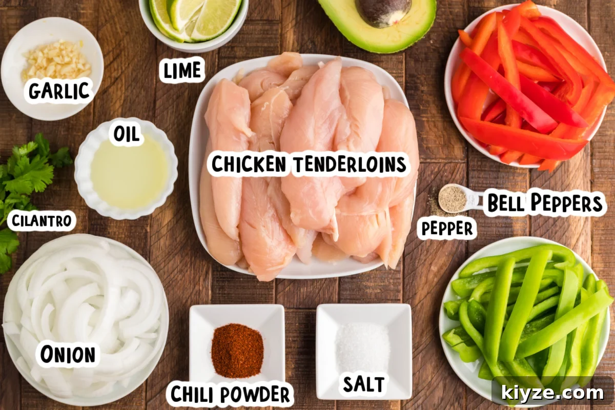 Slow Cooker Chicken Fajitas Recipe for Juicy, Flavorful Meals 3 ingredients for chicken fajitas on a table.