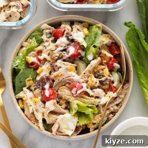 Rotisserie Chicken Cobb Salad Recipe with Creamy Avocado Dressing 2 rotisserie chicken cobb salad in a bowl