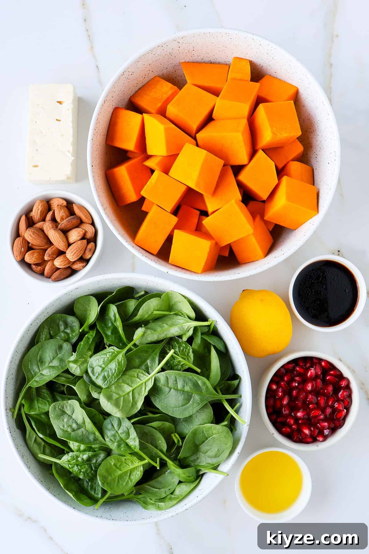 Roasted Pumpkin, Spinach and Feta Salad with Maple Vinaigrette 4 Ingredients show to make the salad.