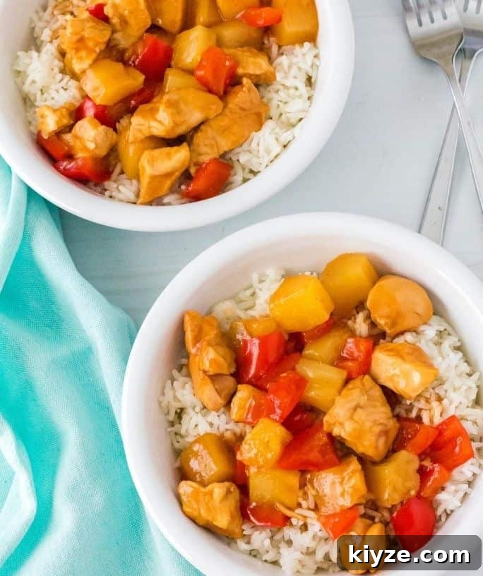 Top Instant Pot Asian Recipes for Flavorful Weeknight Meals 12 two bowls of Instant Pot Hawaiian chicken and rice