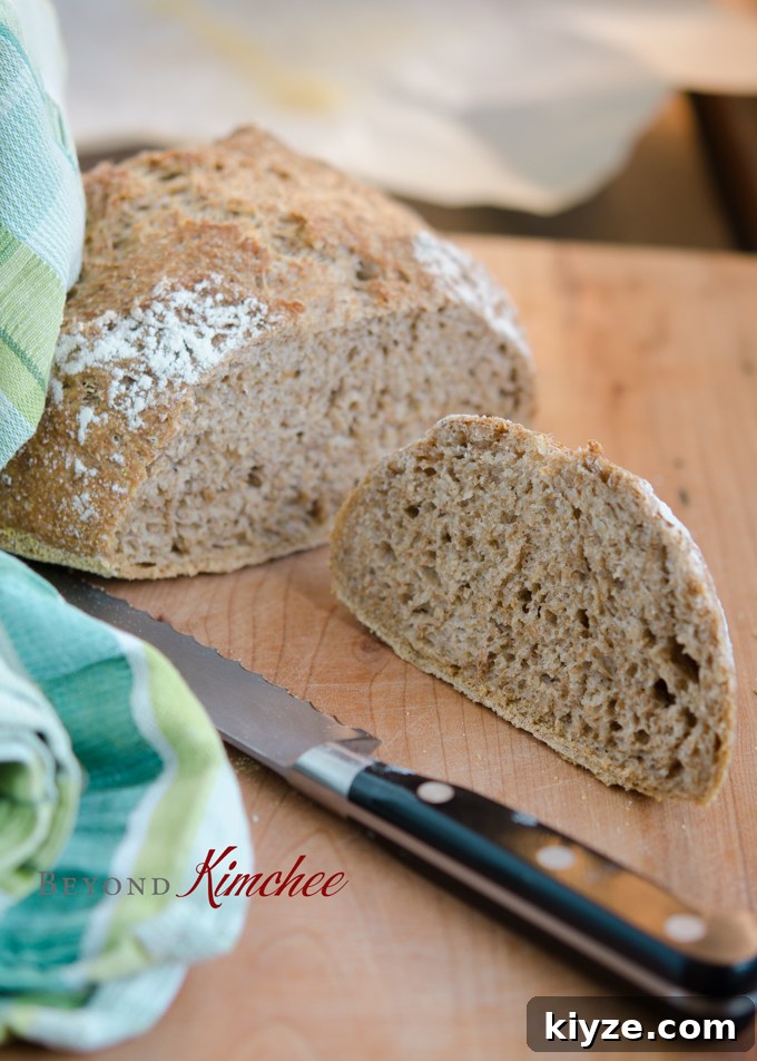 No Knead Bran Bread shows a good crumb texture.