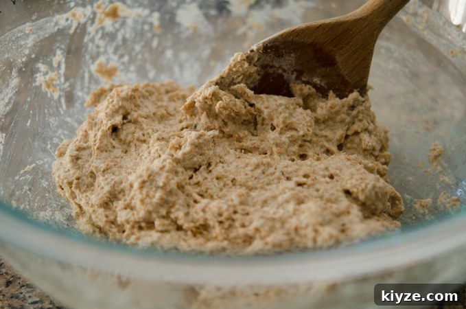 No knead bran bread only requires a quick mixing with a spoon.