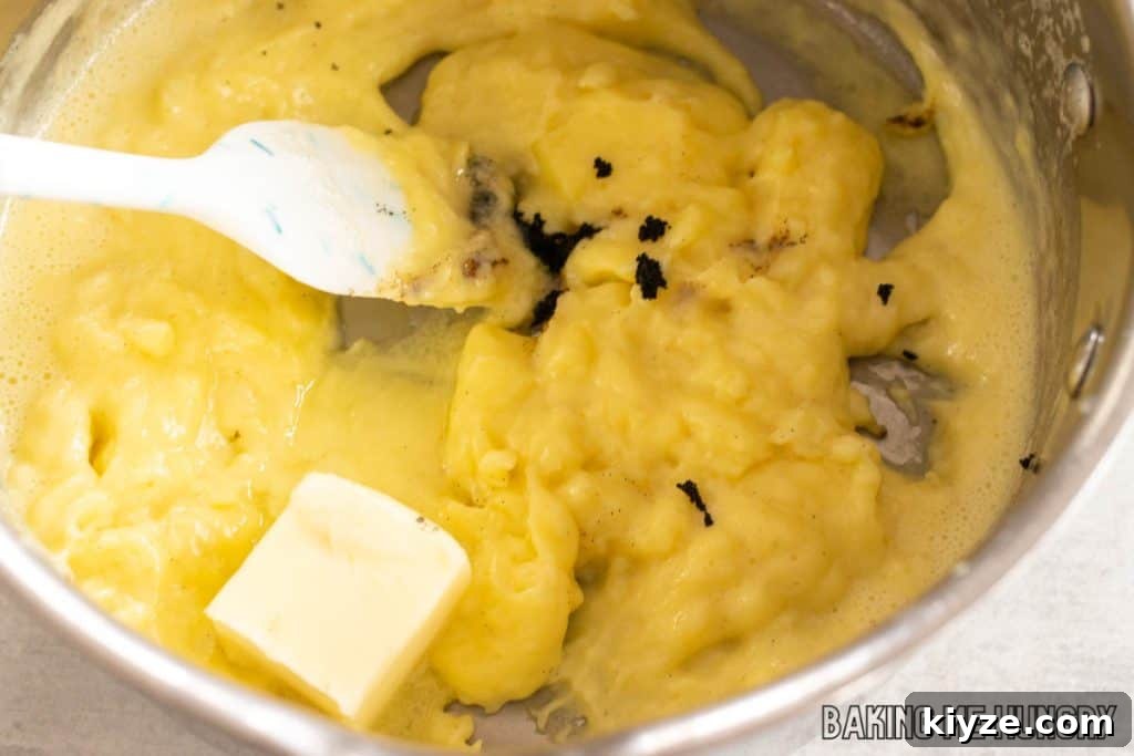 Silky Vanilla Bean Custard Recipe 7 butter and seeds added
