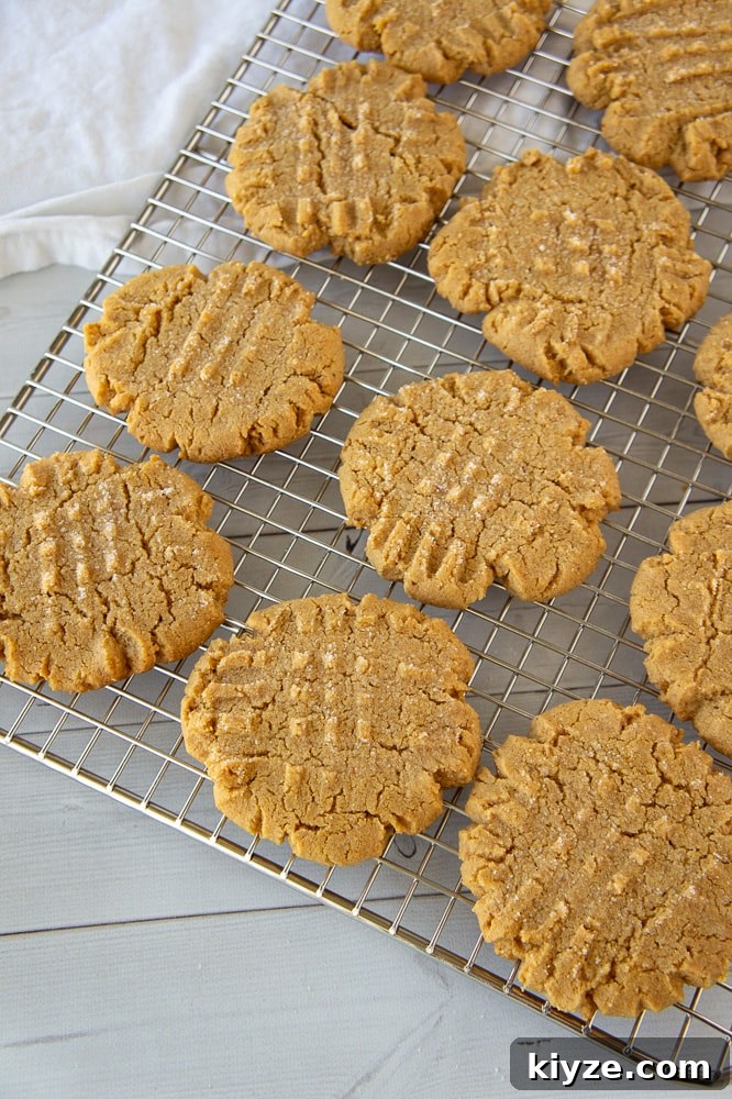 a cooling rack of peanut butter cookies