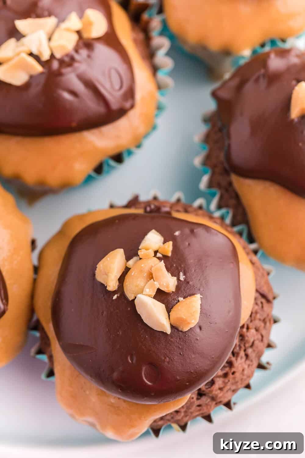 Decadent Peanut Butter Brownie Cupcakes Recipe 4 close up of peanut butter brownie cupcakes