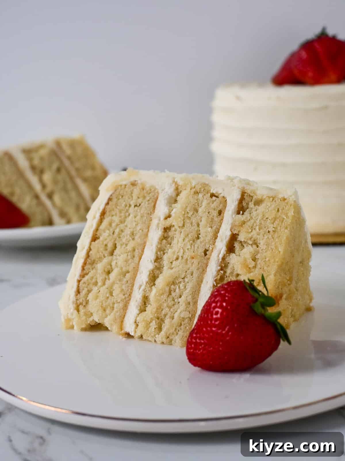 Moist Vanilla Cake Recipe Using the Reverse Creaming Method 5 slice of white cake made with vanilla extract, almond extract, buttermilk, instant clearjel and more using the reverse creaming method.