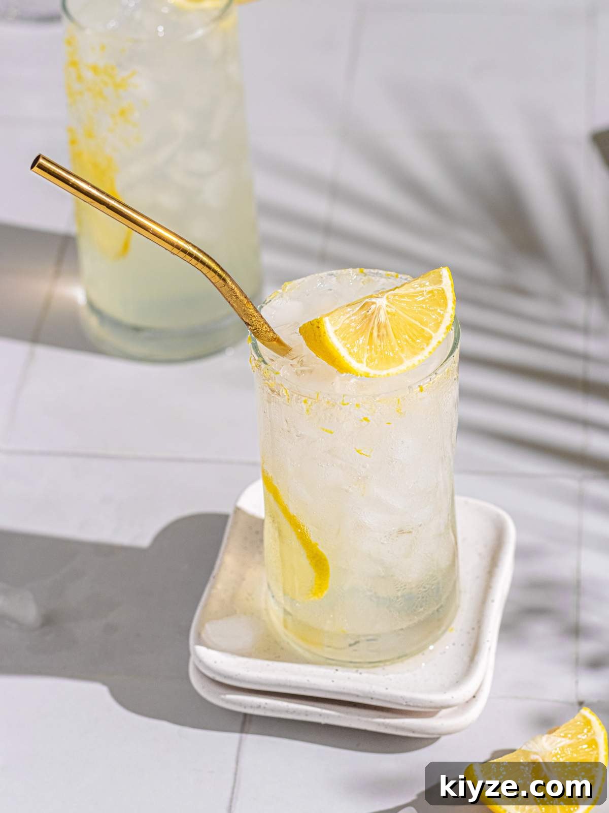 Homemade Lemonade Recipe — Fresh Italian Limonata 6 two servings of limonata on a flat table.