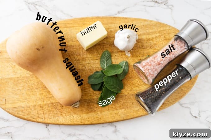 Air Fryer Butternut Squash with Sage Brown Butter Recipe 4 Ingredients needed for air fryer butternut squash.