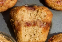 Peanut Butter and Jelly Muffins Recipe with Jam Swirl