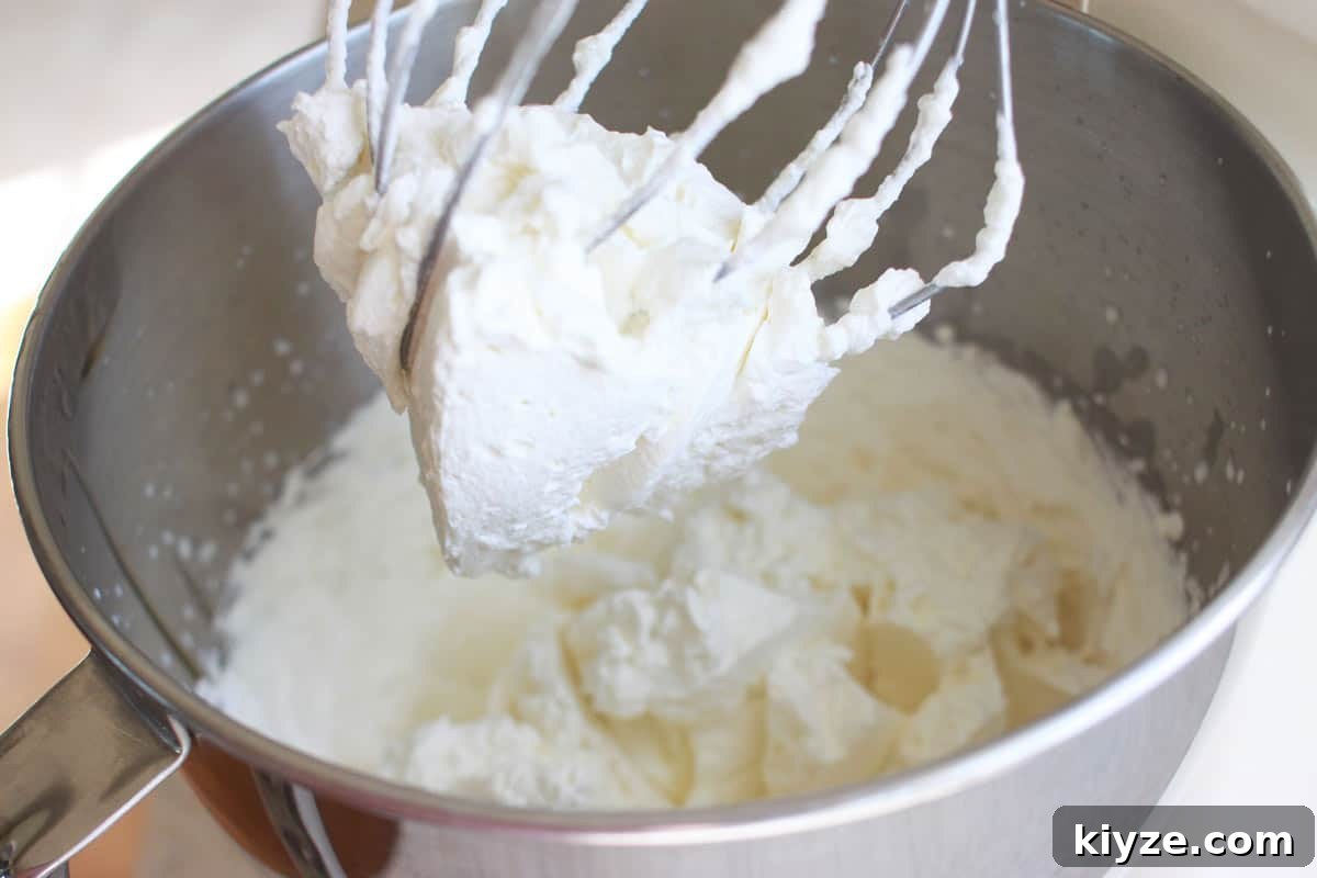 the bowl of a kitchen aid mixer full of whipped cream