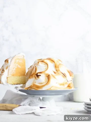 pumpkin baked alaska cake being sliced