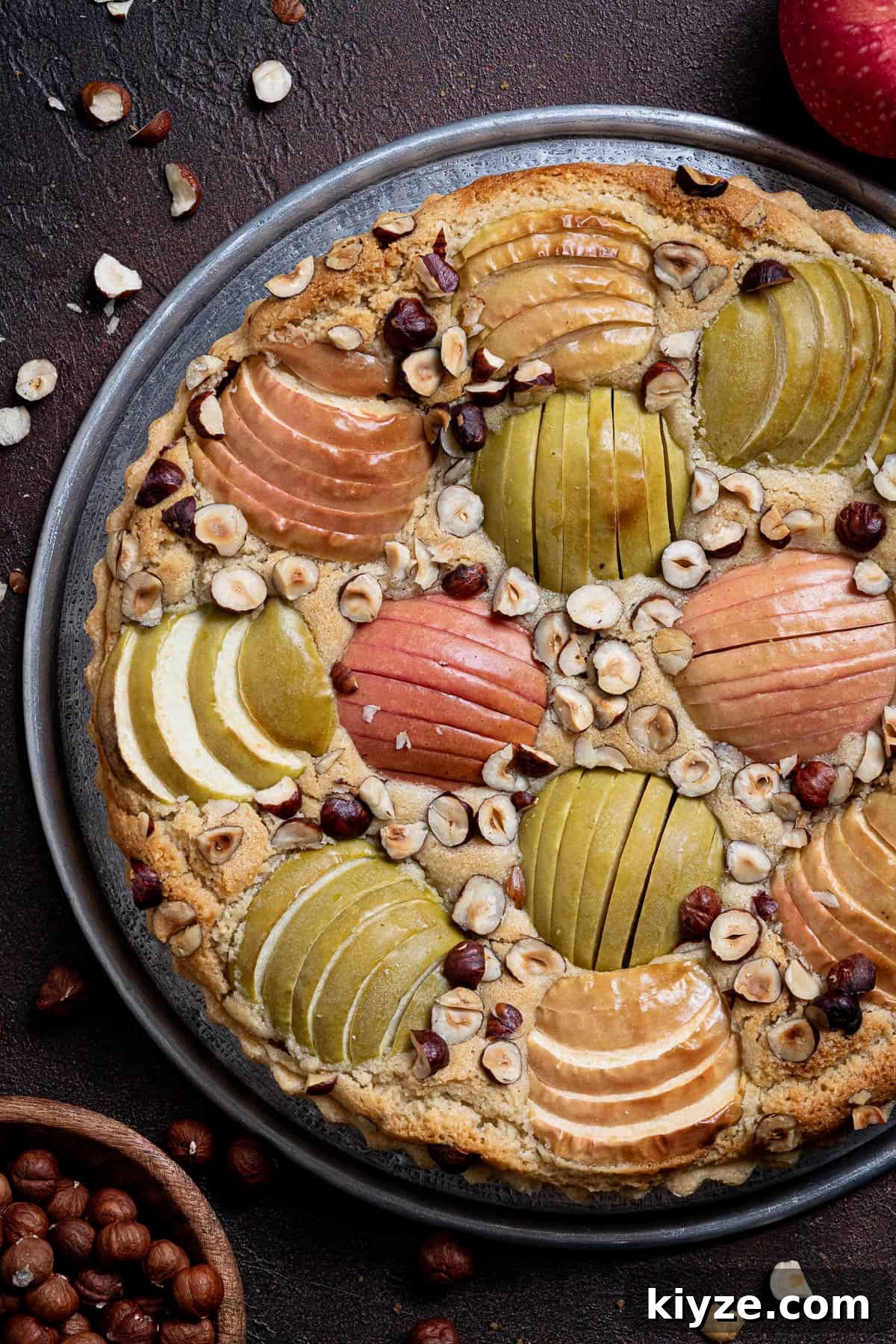 Vegan Apple Hazelnut Frangipane Tart 17 Close up of the baked apple hazelnut frangipane tart.