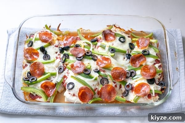Low-Carb Supreme Pizza Chicken Bake 11 step 4, let the pizza chicken bake rest before serving
