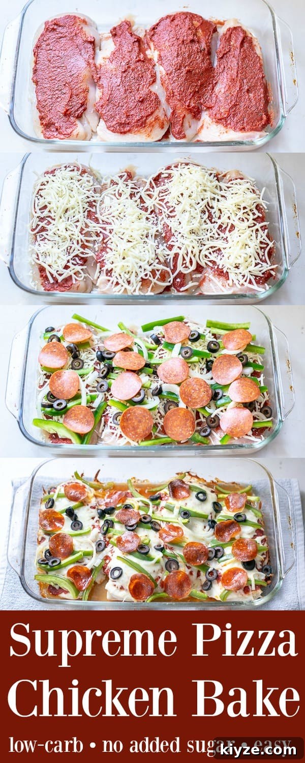 Low-Carb Supreme Pizza Chicken Bake 5 Supreme Pizza Chicken Bake Recipe Low Carb -Step by Step, an super easy and delish weeknight dinner