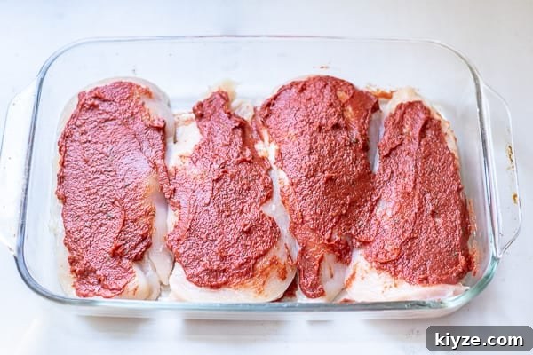 Low-Carb Supreme Pizza Chicken Bake 8 step 1 of topping the chicken, adding the sauce