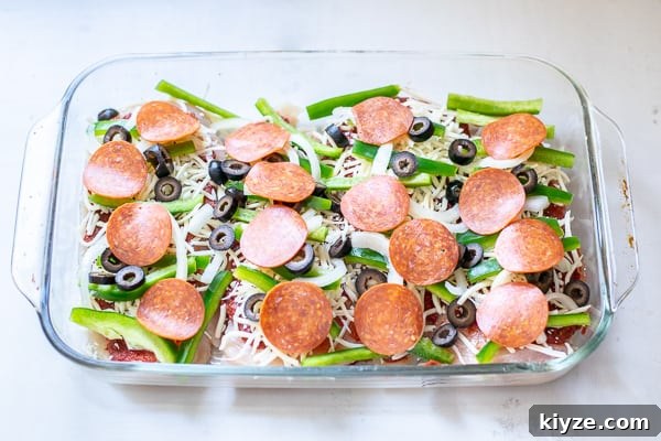 Low-Carb Supreme Pizza Chicken Bake 10 step 3 of making the chicken, adding the toppings