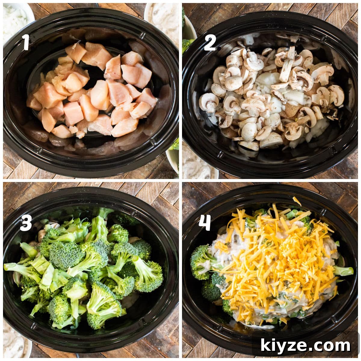 Slow Cooker Cheesy Broccoli Chicken Recipe 4 four photo collage of how to make cheesy broccoli chicken