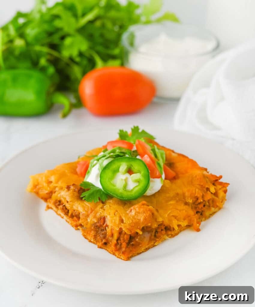 portion of crescent taco bake on white plate