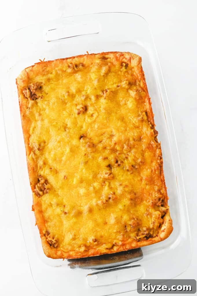 crescent taco bake after baking in casserole dish