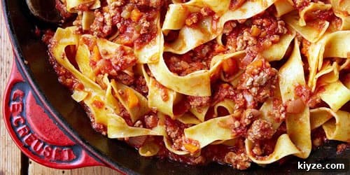 Traditional Bolognese Ragu recipe in a Le Creuset pan