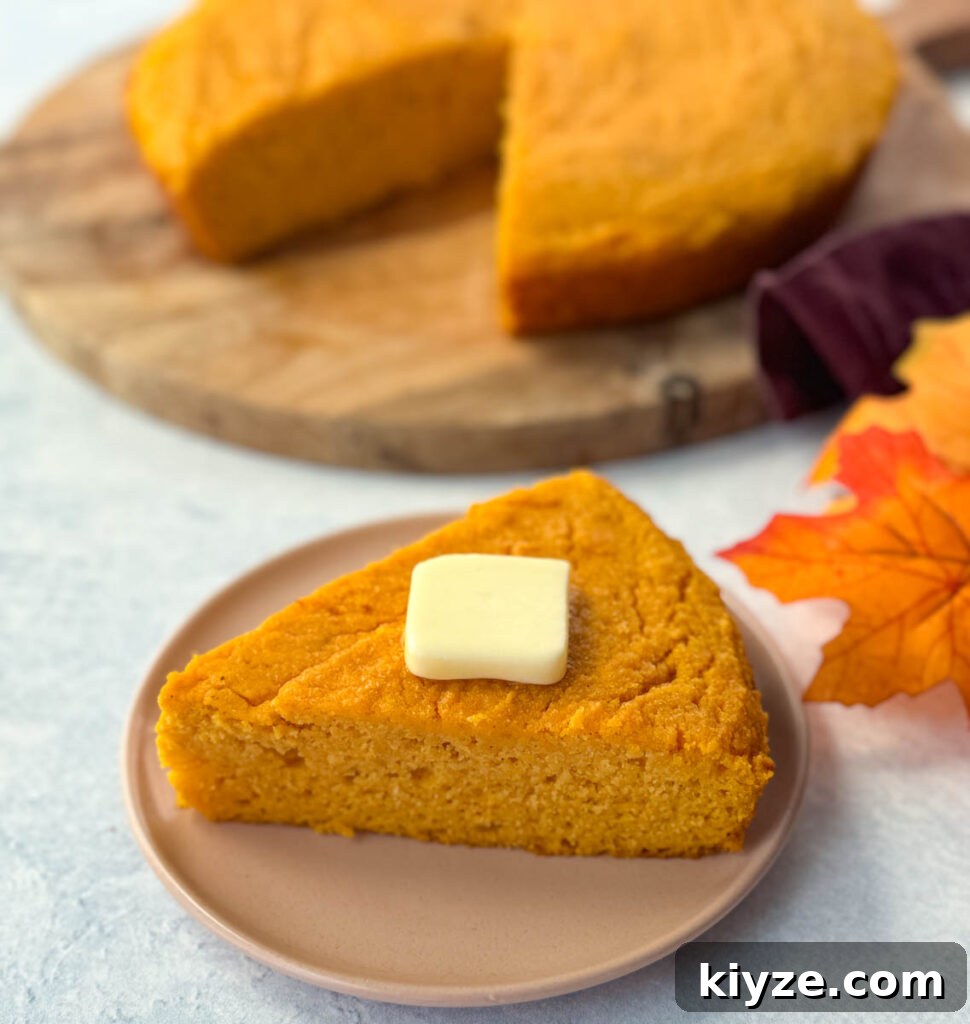 Classic Southern Sweet Potato Cornbread 9 a slice of sweet potato cornbread with butter on a plate